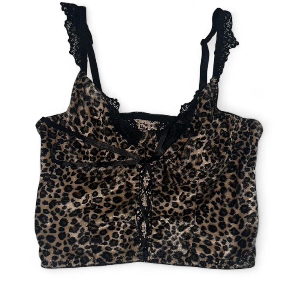 ROMWE Leopard Print Lace Trim Cami